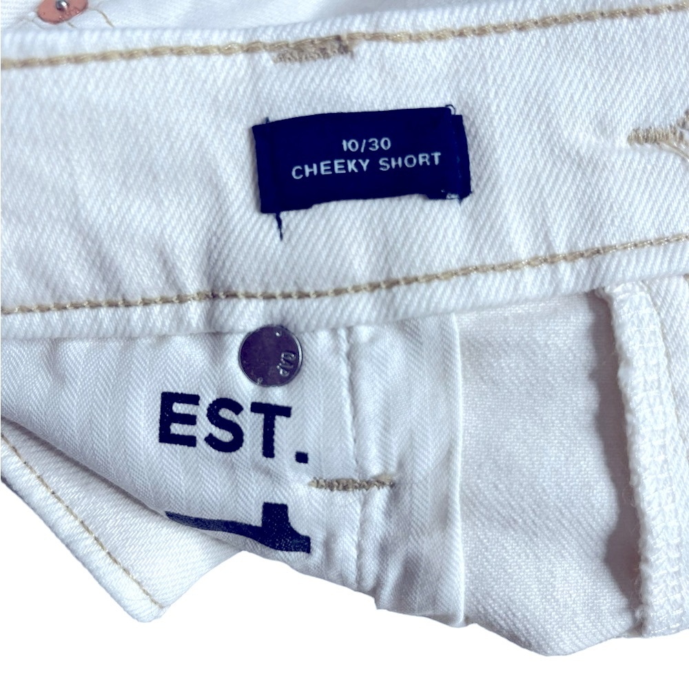 GAP Cheeky High Rise Denim Shorts Off White Cream Frayed Hem Size 10 - Picture 10 of 15
